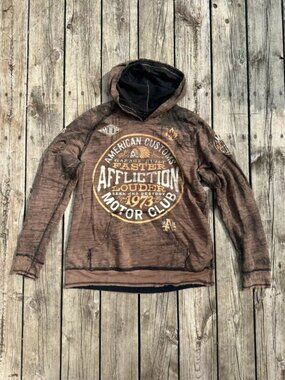 Affliction Moto Theme Distressed Indian Hoodie